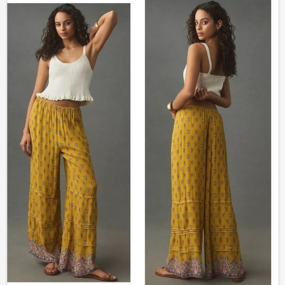 Plenty by Tracy Reese Yellow Printed Pull-On Pants SZ S NWOT
